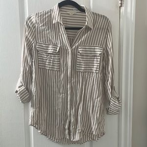 Taupe and White Striped Collared Tee